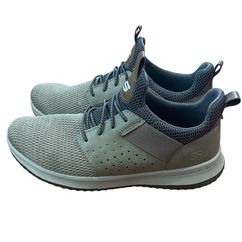 Skechers Mens Wide Fit Air-Cooled Memory Foam Sneakers Taupe Grey 65474W 10.5